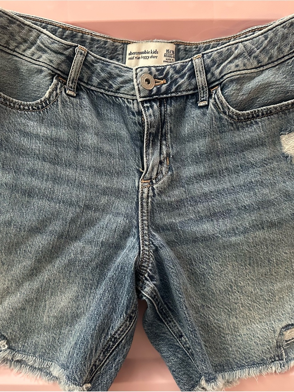 abercrombie kids light blue denim jean shorts